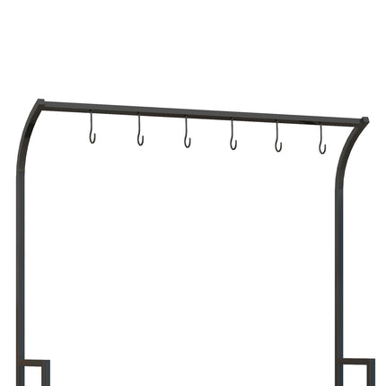 Black Steel Plant Stand - 3 Tiers, 6 Hooks, 110x50x170cm
