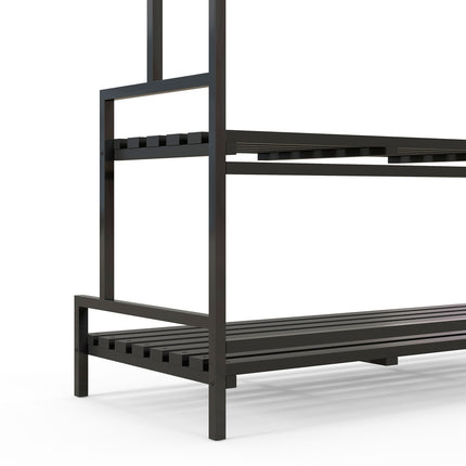 Black Steel Plant Stand - 3 Tiers, 6 Hooks, 110x50x170cm