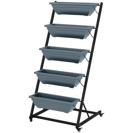 Steel rack with wheels - 5 tiers, gray finish