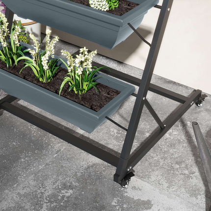 Steel rack with wheels - 5 tiers, gray finish