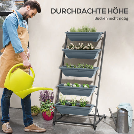 Steel rack with wheels - 5 tiers, gray finish