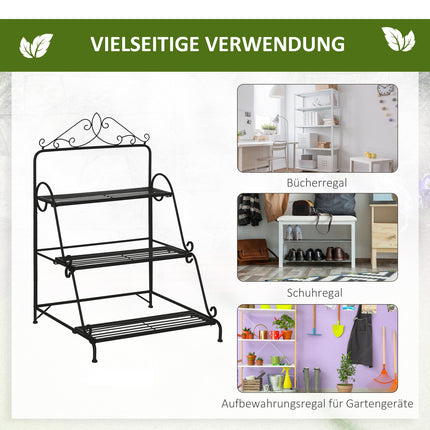 Plant stand in 3 levels in metal, adjustable for indoor and outdoor use