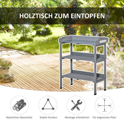 Garden planting table, metal & wood, 76x37x89cm