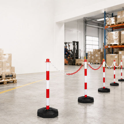Plastic Barrier Posts with Chain, Red/White – Pack of 10