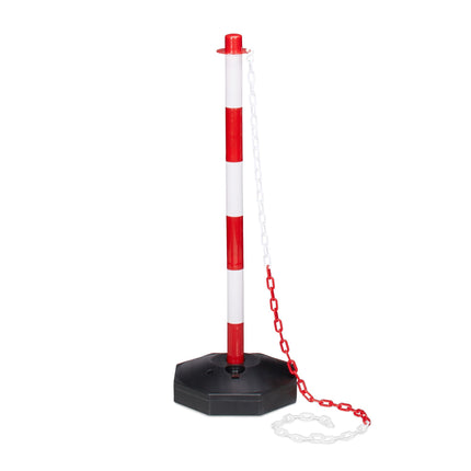 Plastic Barrier Posts with Chain, Red/White – Pack of 10