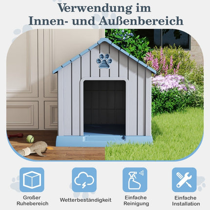 Plastic Dog House, Waterproof & Insulated, Blue, Indoor/Outdoor