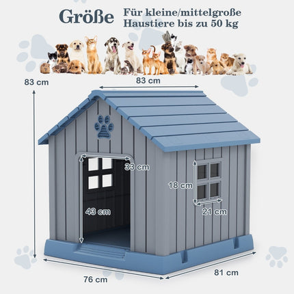 Plastic Dog House, Waterproof & Insulated, Blue, Indoor/Outdoor