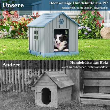 Plastic Dog House, Waterproof & Insulated, Blue, Indoor/Outdoor