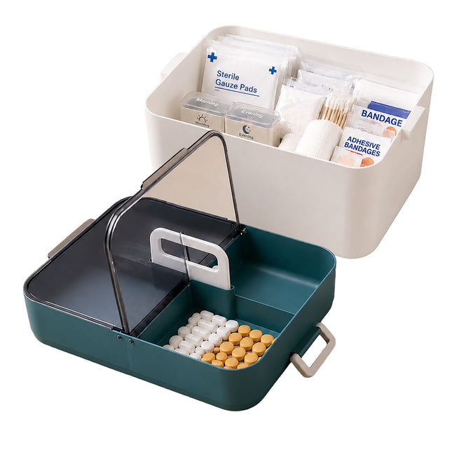Plastic Medicine Storage Box, 4 Compartments, White
