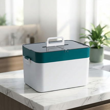 Plastic Medicine Storage Box, 4 Compartments, White