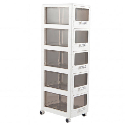Plastic Rolling Storage Cart, 5-Tier, Lockable Wheels