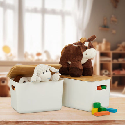 Plastic Storage Box Set with Bamboo Lid, Stackable