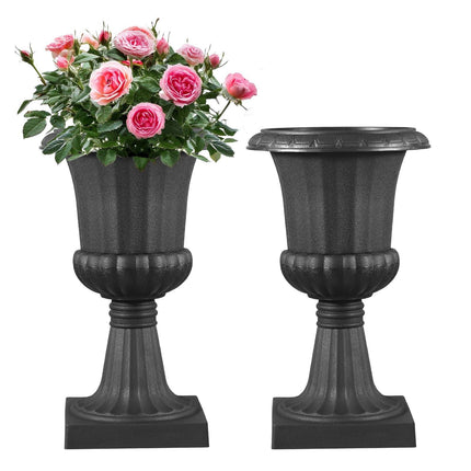 Plastic Urn Planters, 25 x 42 cm, 2-Pack, Black