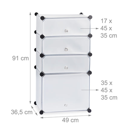 Plastic shoe shelf with 4 compartments