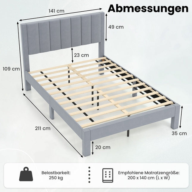 Platform Bed Frame for 200x140 cm Mattress, Grey Velvet