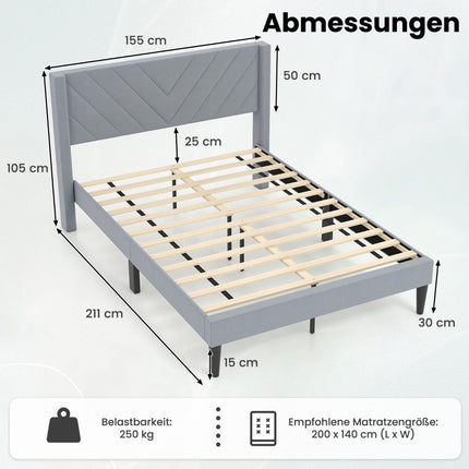 Platform Bed Frame for 200x140 cm Mattress, Grey Velvet