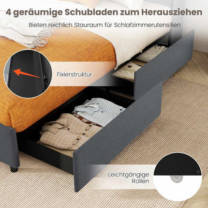 Platform Bed with LED Lights, Charging Station, Gray, 200x160 cm