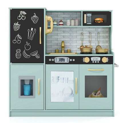 Play Kitchen Set with Chalkboard, Sink, and Oven – Green