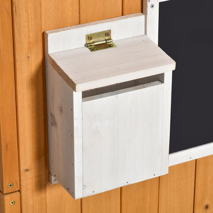 Wooden outdoor playhouse for children with window and mailbox