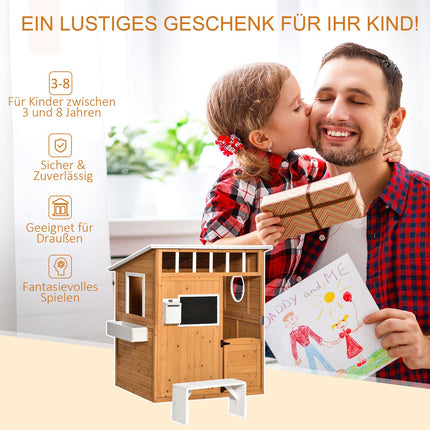 Wooden outdoor playhouse for children with window and mailbox