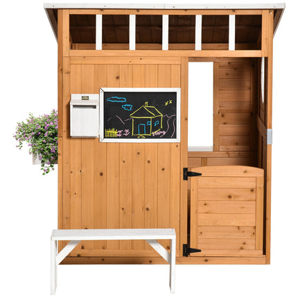 Wooden outdoor playhouse for children with window and mailbox