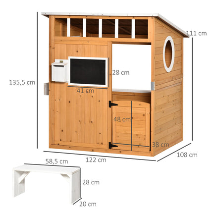 Wooden outdoor playhouse for children with window and mailbox