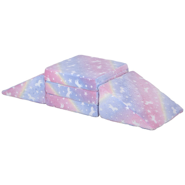 Children's sofa in foam, reclining, glowing pink velvet, 5-part