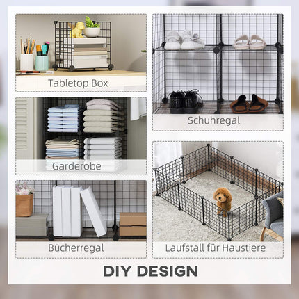 Modular wire storage shelf - 6 cubes, black, 109 x 37 x 109 cm