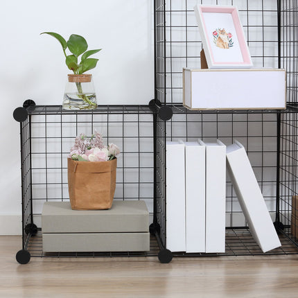 Modular wire storage shelf - 6 cubes, black, 109 x 37 x 109 cm