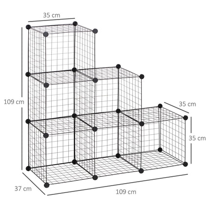 Modular wire storage shelf - 6 cubes, black, 109 x 37 x 109 cm