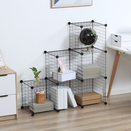 Modular wire storage shelf - 6 cubes, black, 109 x 37 x 109 cm
