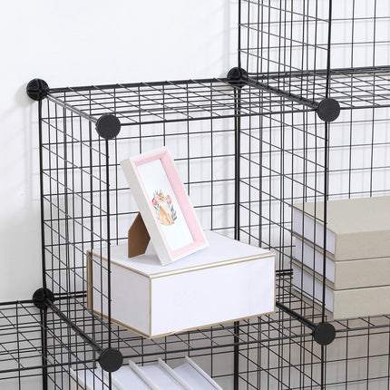 Modular wire storage shelf - 6 cubes, black, 109 x 37 x 109 cm