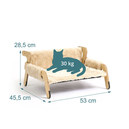 Plush Cat Hammock Bed, Beige – Pine Frame, 53x45.5 cm