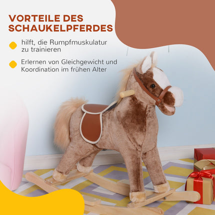 Brown plush rocking horse toy - 74x33x62 cm