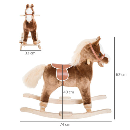 Brown plush rocking horse toy - 74x33x62 cm