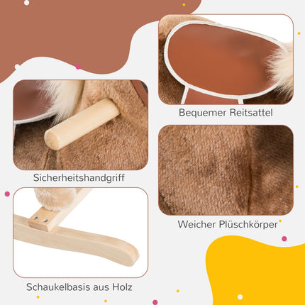 Brown plush rocking horse toy - 74x33x62 cm
