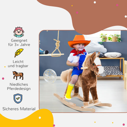 Brown plush rocking horse toy - 74x33x62 cm