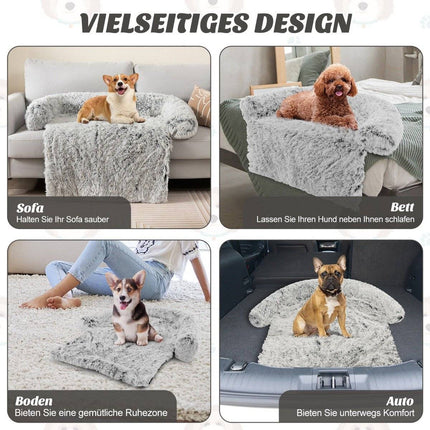 Plush bed for dogs with non-slip base, removable washable cover and soft neck roll, small 101 x 89 cm, grey-white