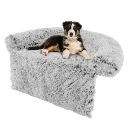 Plush dog bed with non-slip base, removable washable cover and soft bolster, medium size 112 x 101 cm, grey-white