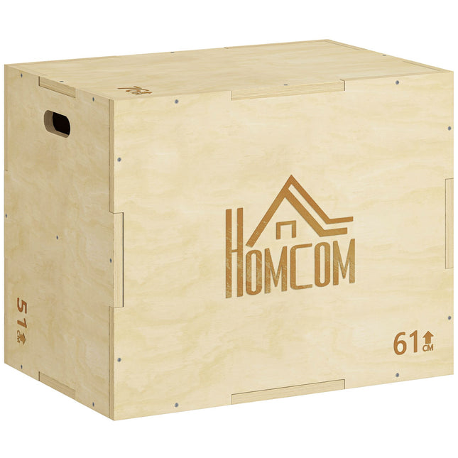 Plyo Box 3-in-1, Natural Wood, 51/61/76 cm, 120 kg Capacity