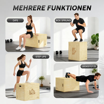Plyo Box 3-in-1, Natural Wood, 51/61/76 cm, 120 kg Capacity