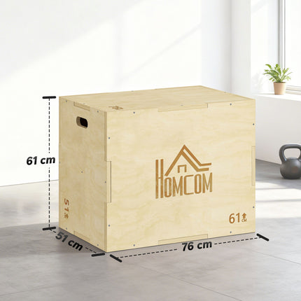 Plyo Box 3-in-1, Natural Wood, 51/61/76 cm, 120 kg Capacity