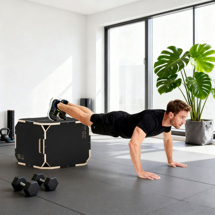 Plyometric Jump Box, Adjustable Heights, Plywood, Black