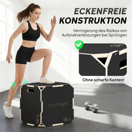 Plyometric Jump Box, Adjustable Heights, Plywood, Black