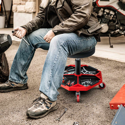 Pneumatic Rolling Mechanic Stool, 330 Lbs, Tool Tray