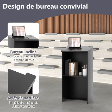 Podium Lectern Stand With Storage Shelf, Cable Hole, Black