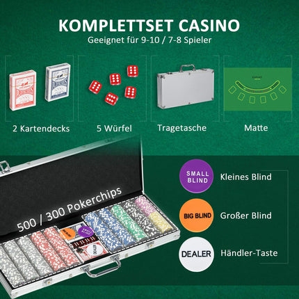Professional Poker Set - 500 chips, lock case, 2 decks, 5 dice