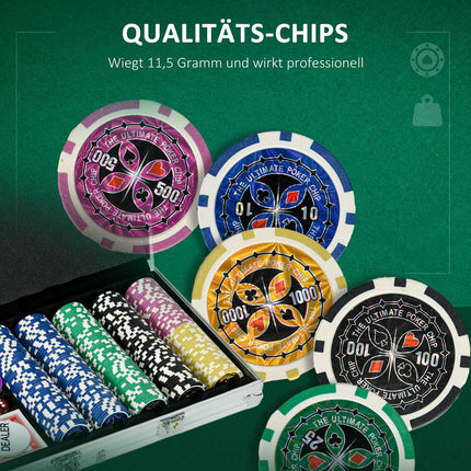 Professional Poker Set - 500 chips, lock case, 2 decks, 5 dice