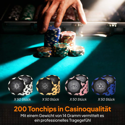 Poker Chip Set with Case, Dice, Dealer Button, 2 Decks