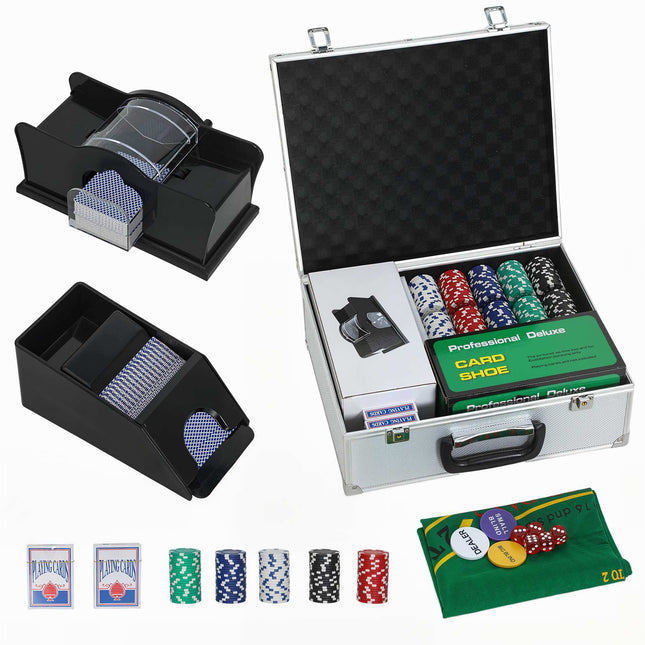 Poker Set with 300 Chips, 2 Decks, Dice, Case for 8 Players